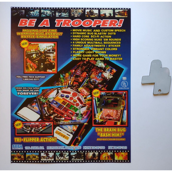 Starship Troopers Pinball FLYER + Plastic Promo Keychain Original NOS 1997 - Picture 2 of 2